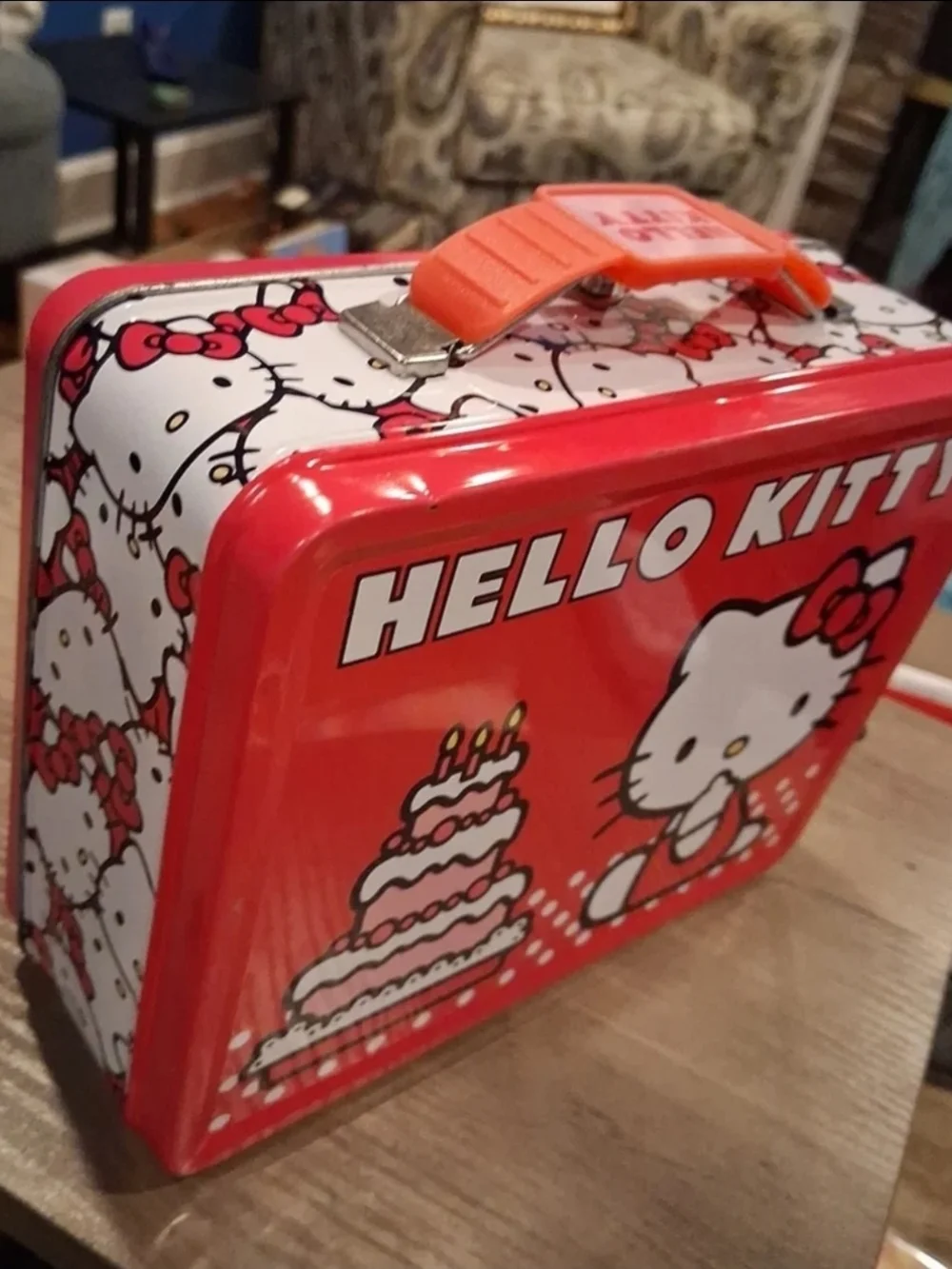 Sanrio Hello Kitty Birthday Cake Embossed Metal Tin Lunch Box